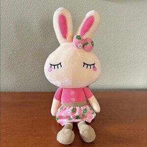 Plush Bunny Doll with Pink Floral Dress Easter